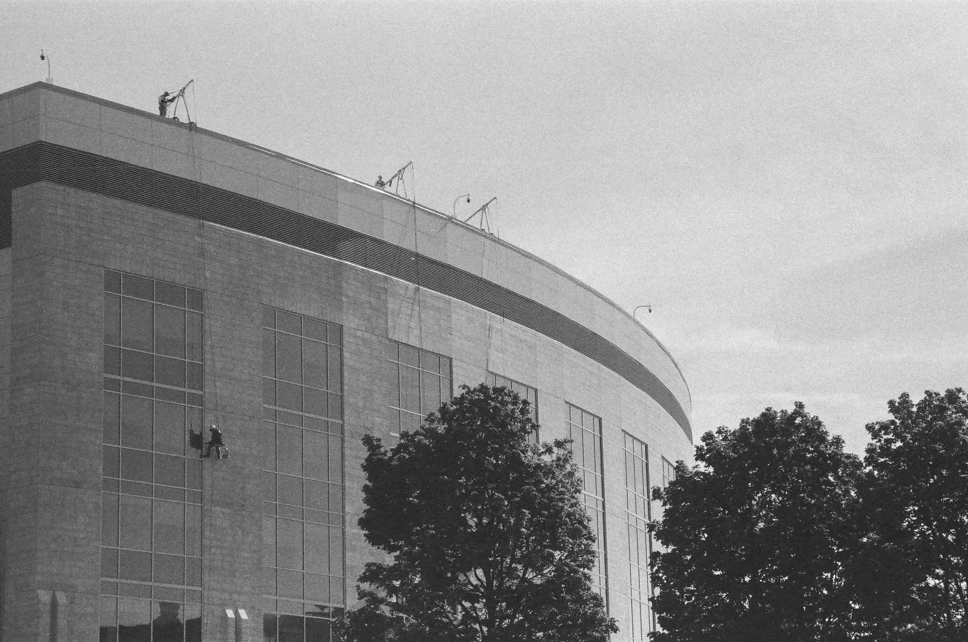 Workers on the outside of a hospital